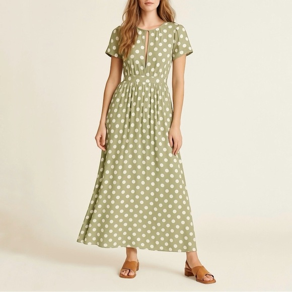 MARA HOFFMAN Green Polka Dot Keyhole Short Sleeve Maxi Dress MARA HOFFMAN Green Polka Dot Keyhole Short Sleeve Maxi Dress